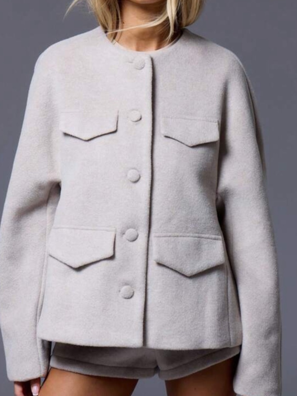 Gray collarless Jacket